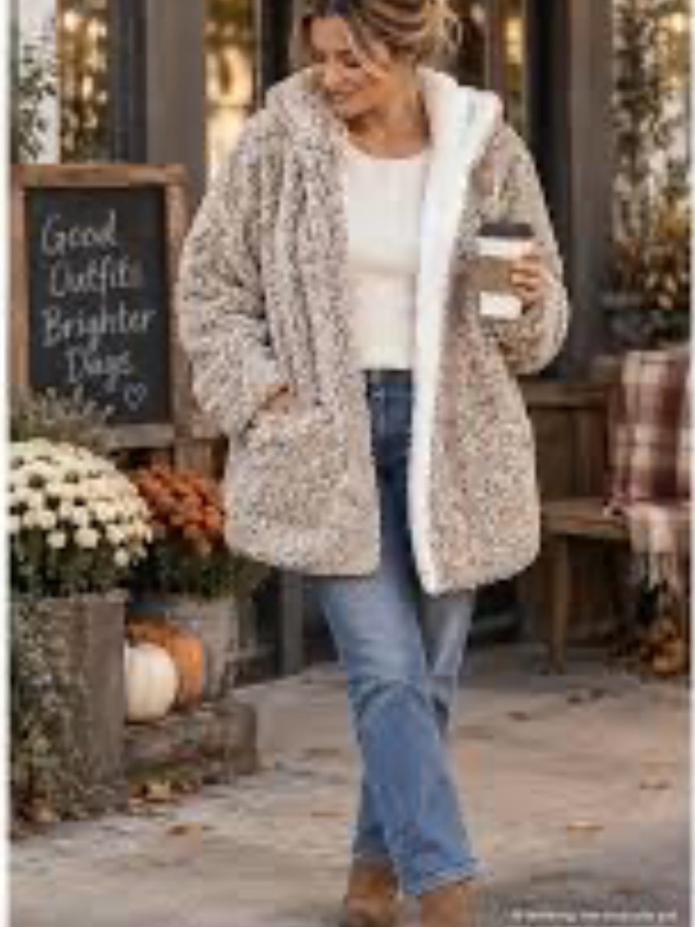 NWT! C&C California Plush Teddy Hooded Jacket in Beige and Cream
